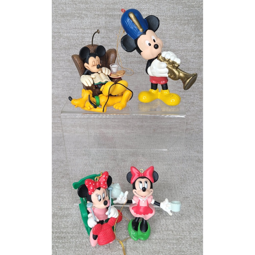 Disney Christmas Ornaments Lot 4 Mickey Minnie Pluto Hallmark 2006 Holiday Decor